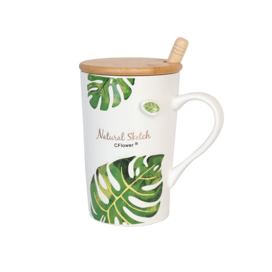 Բաժակ թեյի կերամ 12-13 Natural փայտյա կափարիչ +գդալ 1հ 